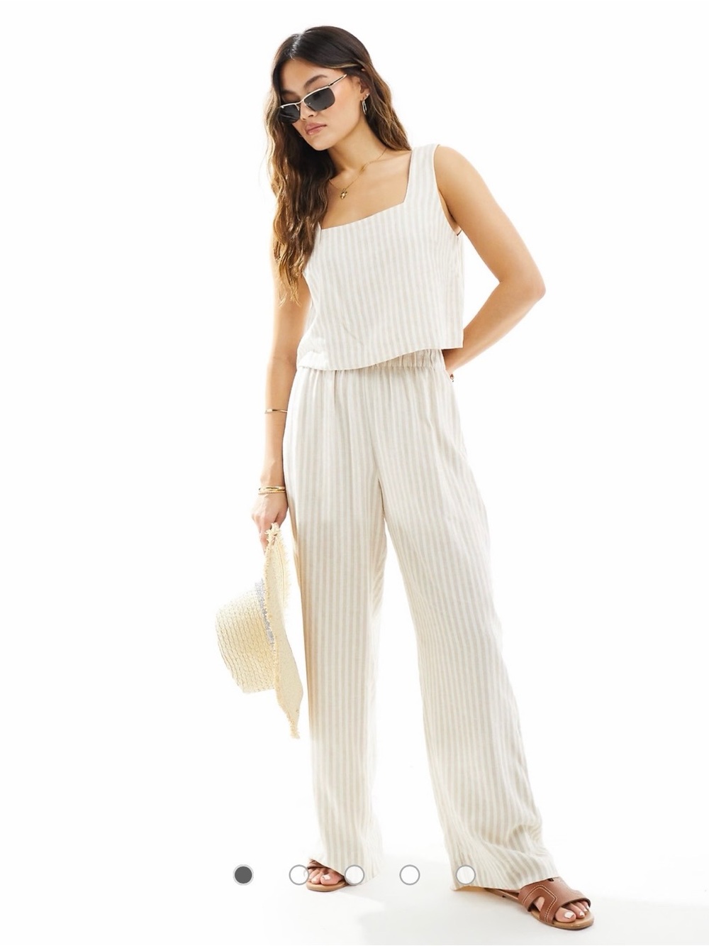 Abercrombie & Fitch Cream Striped Wide-Leg Linen Blend Trouser